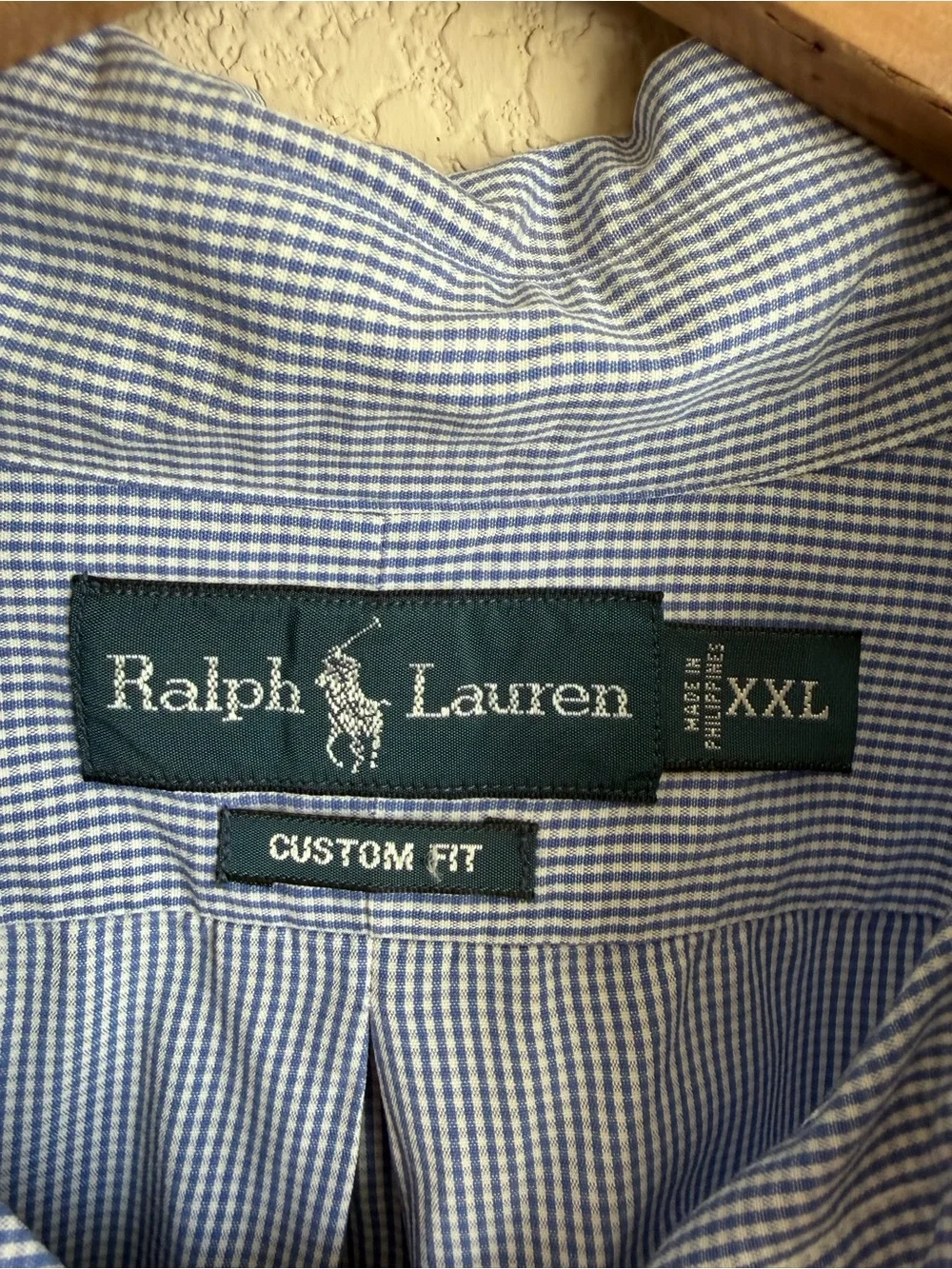 Ralph Lauren Custom Fit Blue Gingham Check Long Sleeve Button Down Shirt Men XXL - Picture 2 of 10